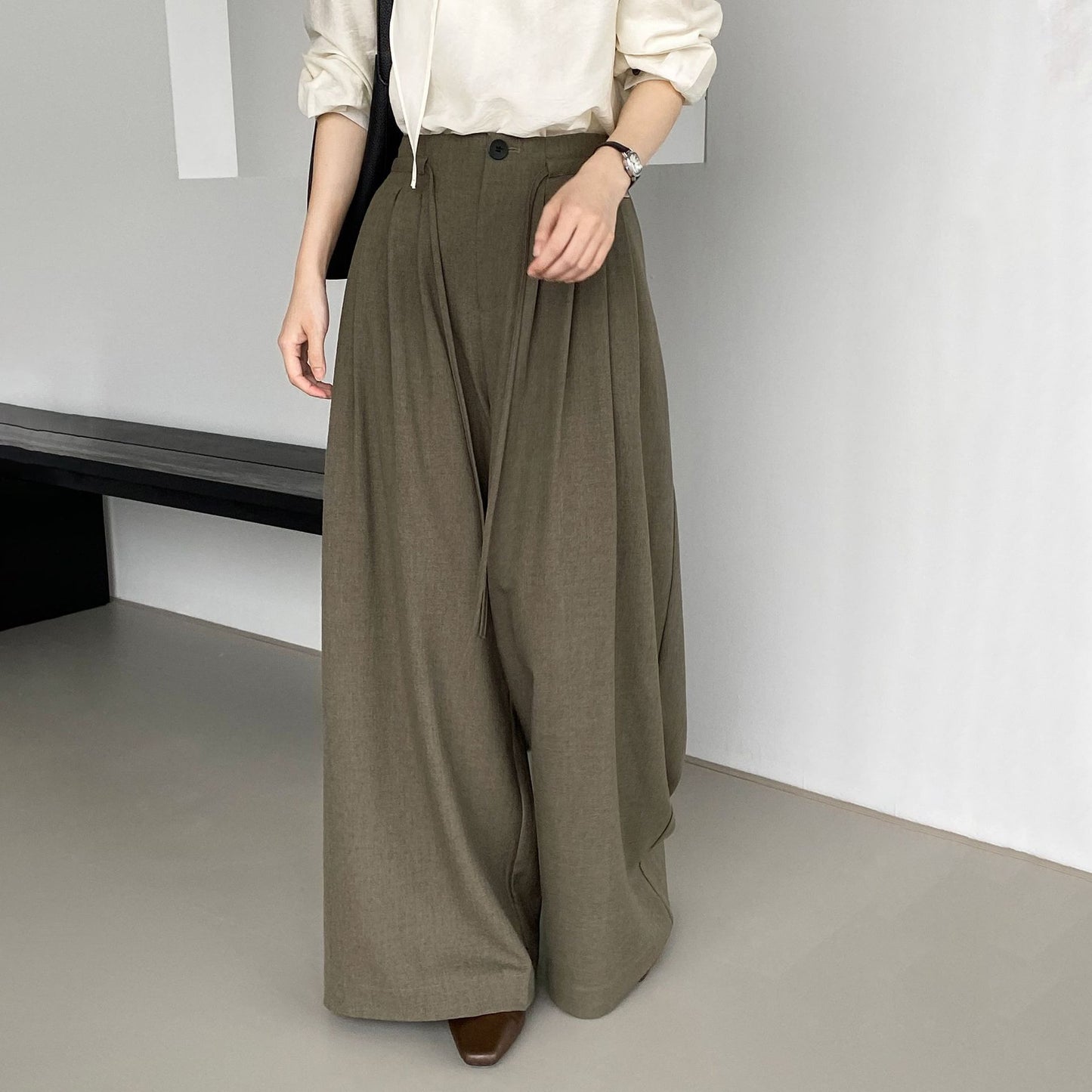 【ボトムス】 春秋 韓国風 ハイエンド プリーツ ワイドパンツ｜通勤にも最適な美脚ロングボトムス【JZシリーズ】【SNシリーズ】