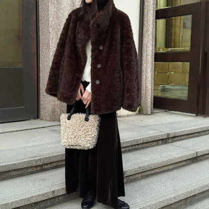 【アウター】フェイクファー レザー×ファー一体型 春 秋 冬 厚手 もこもこ コート 【JZシリーズ】