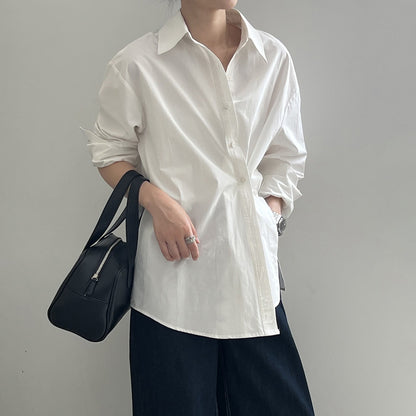 【トップス】秋新作 韓国風 ミニマル 長袖 シャツ｜斜めボタン×シンプル美シルエット｜【SNシリーズ】