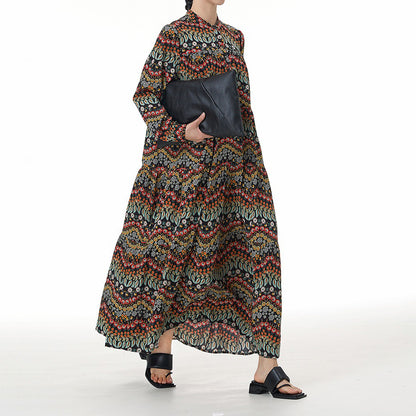 【ワンピース】ボヘミアン風 レトロ ティアードワンピース 春夏新作 大きいサイズ レディース ゆったり 長袖 体型カバー ロングワンピース【SHシリーズ】