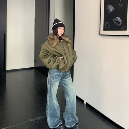 【アウター】ファー襟 厚手ショート丈   中綿ジャケット  【FCシリーズ】