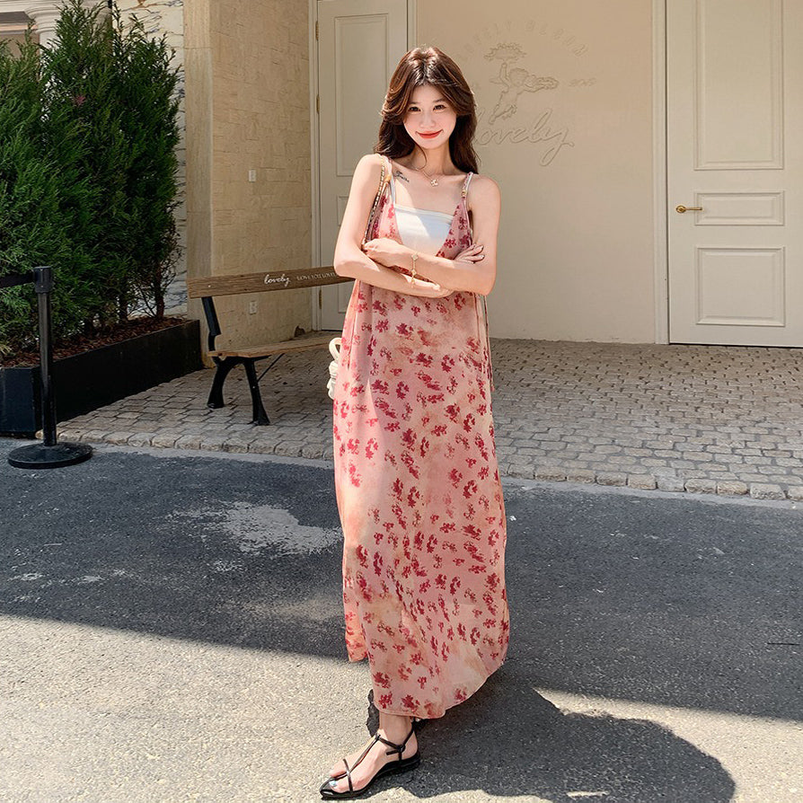 【ワンピース】フレンチロマンティック 配色が映える多幸感 花柄ノースリーブキャミワンピース【SHシリーズ】