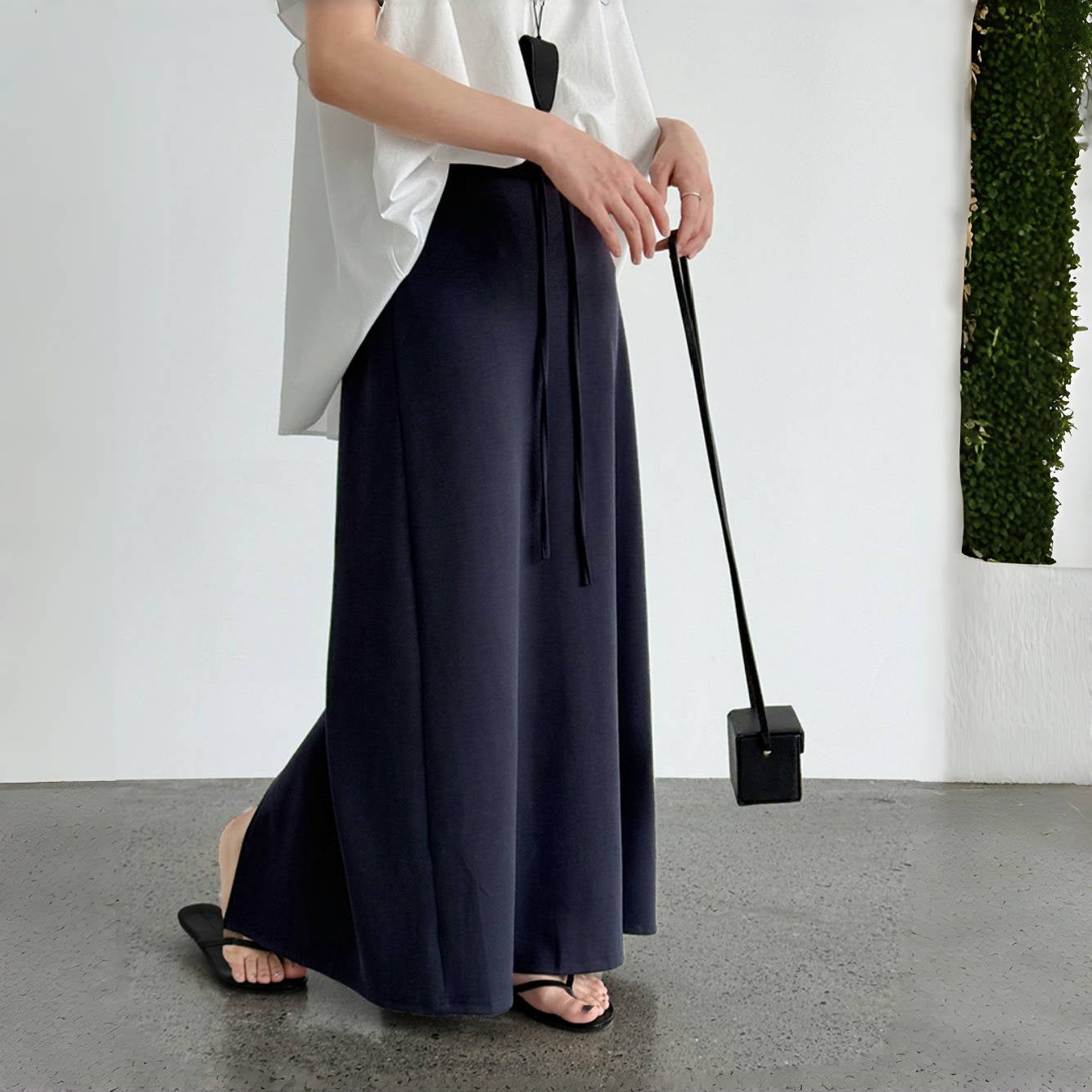 【ボトムス】夏  ハイウエスト Aライン ドローコード ロング スカート 【SNシリーズ】