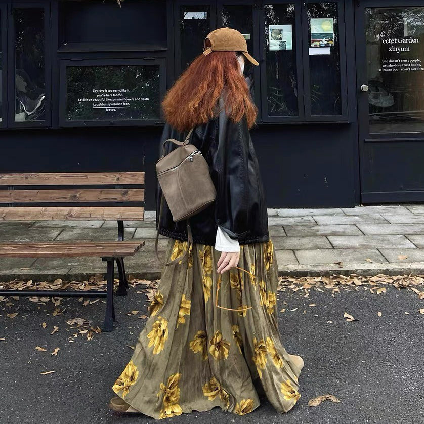 【60%OFF⭐️早い者勝ち】✅️オールシーズン着用OK！【ボトムス】レトロ 秋冬新作 ゆったり体型カバー 大きめフレア ロング フラワー 裏起毛スカート【SHシリーズ】