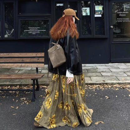 【60%OFF⭐️早い者勝ち】✅️オールシーズン着用OK！【ボトムス】レトロ 秋冬新作 ゆったり体型カバー 大きめフレア ロング フラワー 裏起毛スカート【SHシリーズ】