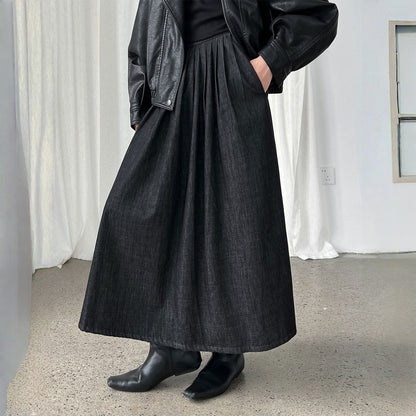 【ボトムス】春 秋 冬 ハイウエスト デニム風 カジュアル ロングスカート 【JZシリーズ】