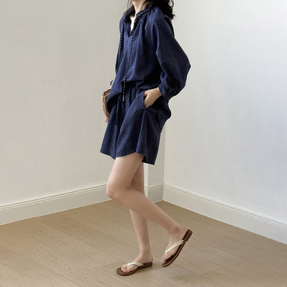 2点セット！【セットアップ】夏新作 フレンチヴィンテージ シャツ＋ワイドショートパンツ 2点上下セット【JZシリーズ】