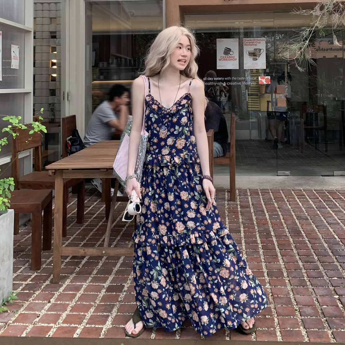 【ワンピース】フレンチ 夏 気質感 ゆったりシルエット 体型カバー ノースリーブワンピース【SHシリーズ】