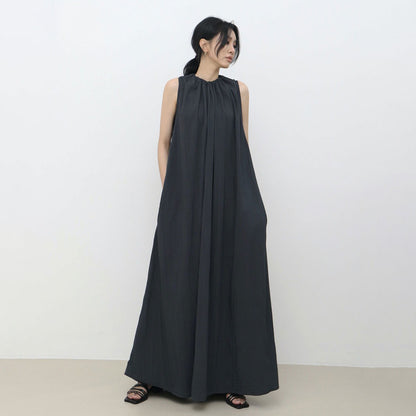 【ワンピース】韓国chicミニマルノースリーブワンピース｜クルーネック 大人シンプルロングドレス【JZシリーズ】