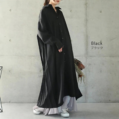 【24AW】【ワンピース】海外トレンド ゆったり シャーリング 長袖ワンピース