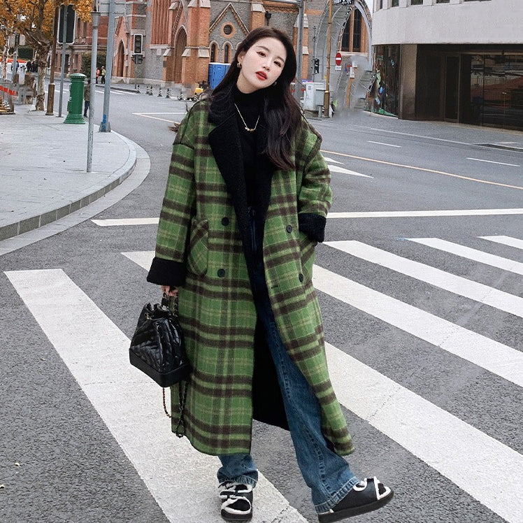 【アウター】2WAY仕様で着回し自在✨！リバーシブル チェック柄 レディース 冬新作 韓国風 ゆったり 厚手 ウールコート【JZシリーズ】