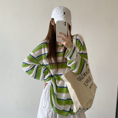 【トップス】Ｔシャツ カットソー レディース ボーダー柄 ワッペンデザイン クルーネック 長袖 ゆったり カジュアル【FCシリーズ】