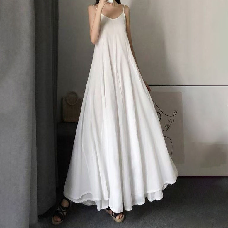 【洋裝】夏季新品：復古寬鬆顯瘦素色無袖連身裙