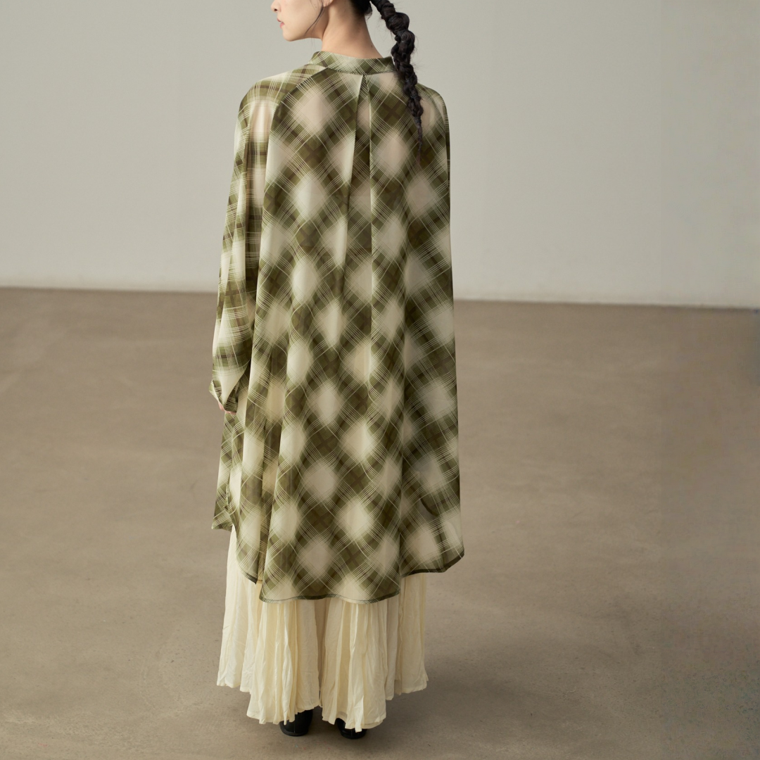 【ワンピース】春 秋 チェック柄 ゆるリラックス 重ね着 長袖 ワンピース 【SHシリーズ】