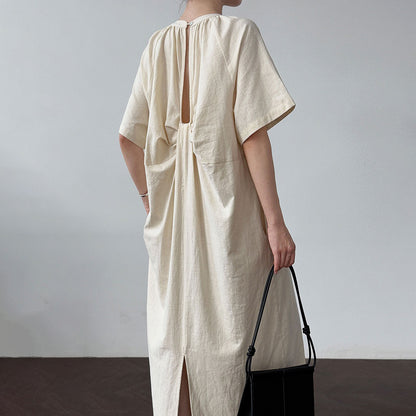 【ワンピース】韓国風ミニマル 後ろねじりデザイン 背中開き ゆったりノースリーブワンピース【JZシリーズ】