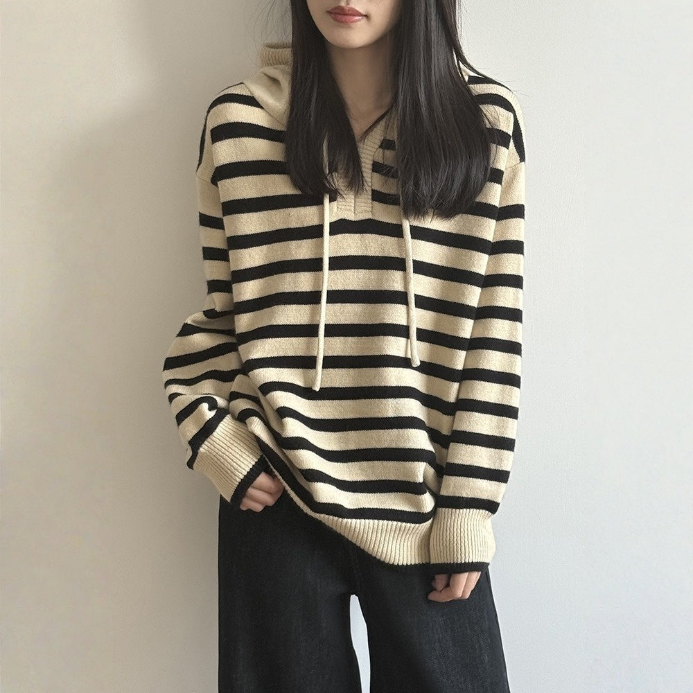 【トップス】春 秋 冬 ゆったり プルオーバー フード付き リラックス感のある セーター 【SNシリーズ】