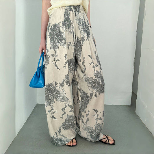 【ボトムス】夏 プリント 花柄 ルーズ 涼やか ワイドパンツ【SHシリーズ】