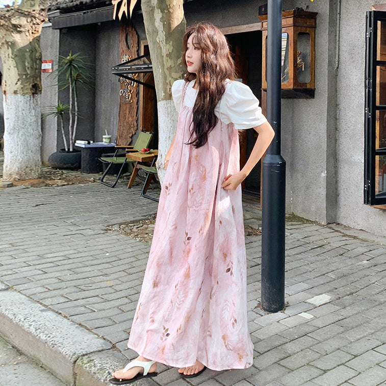 【ワンピース】夏 優しい風  水墨プリント ノースリーブワンピース【SHシリーズ】