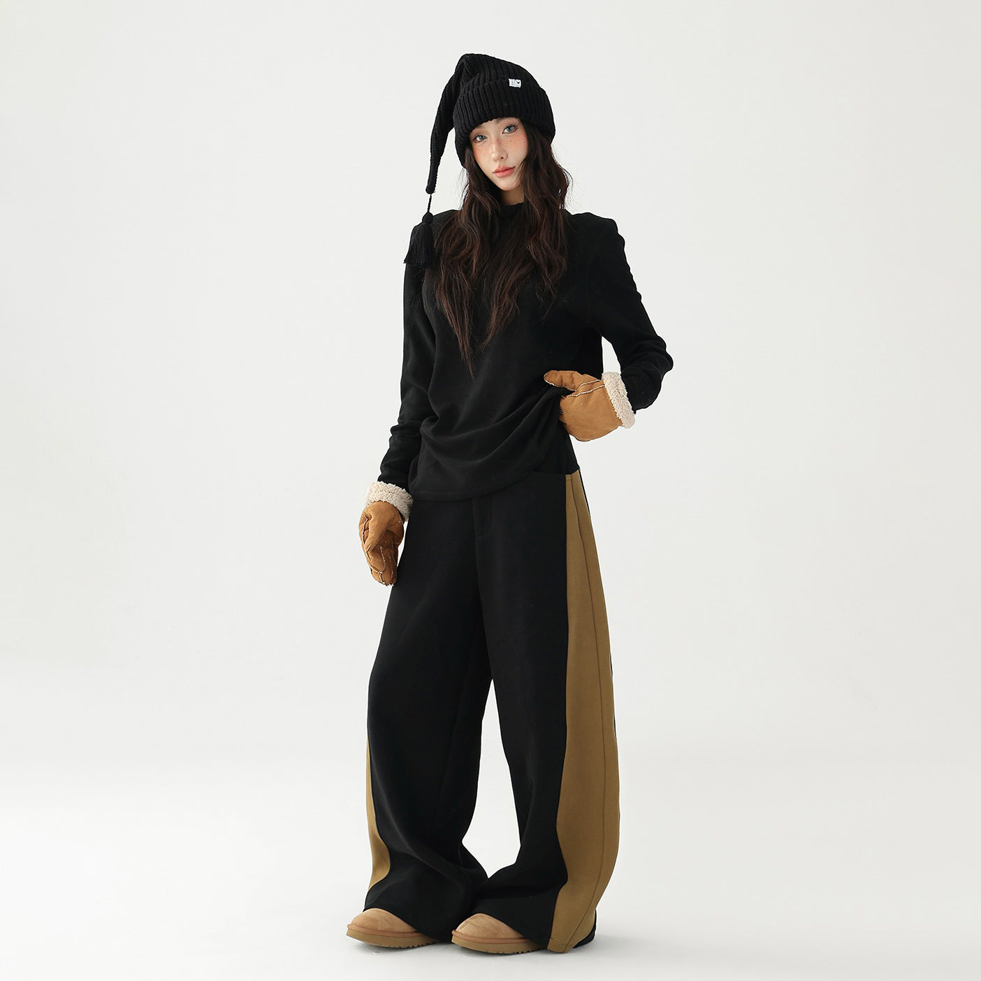 【ボトムス】✨配色切替デザイン♡ワイドストレートスウェットパンツ レディース ゆったり【FCシリーズ】【15~20日発送】