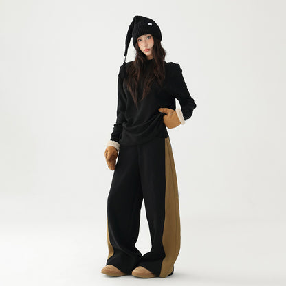 【ボトムス】✨配色切替デザイン♡ワイドストレートスウェットパンツ レディース ゆったり【FCシリーズ】【15~20日発送】