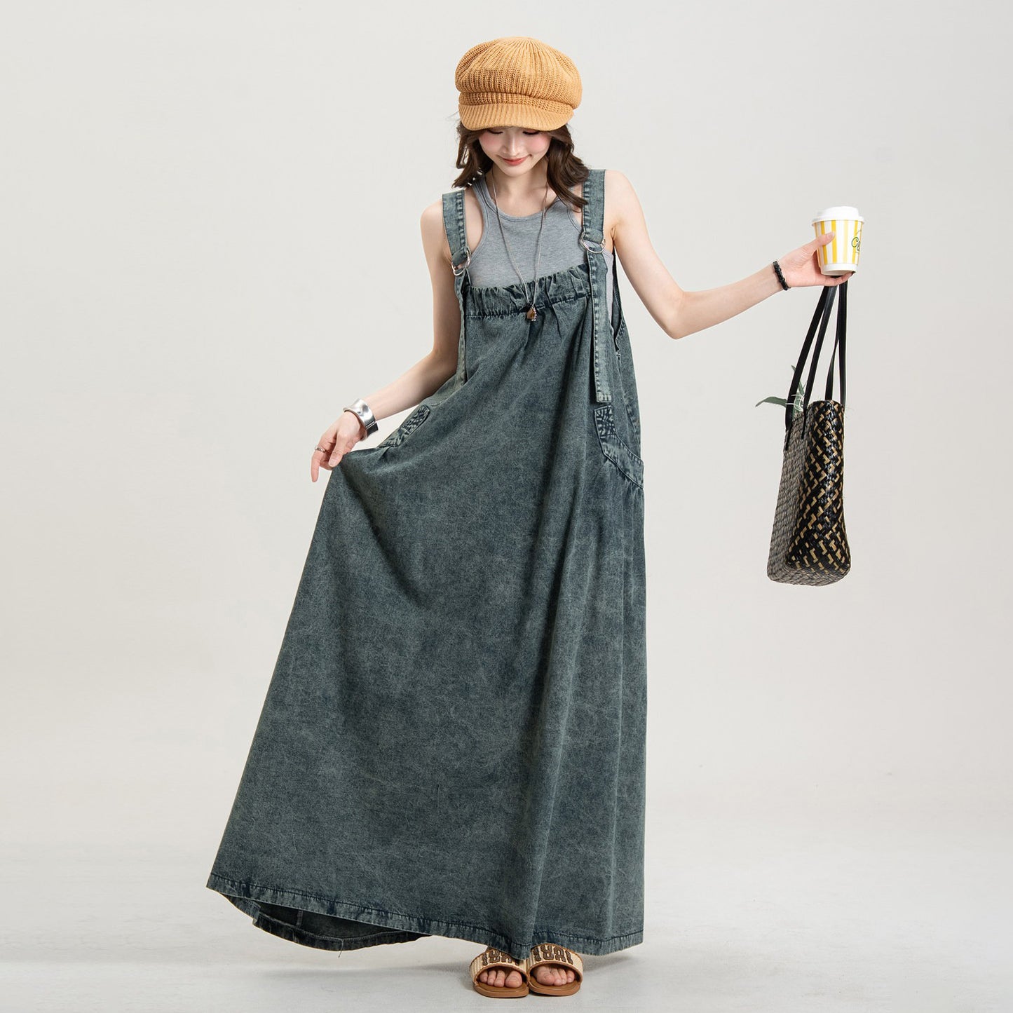 【ワンピース】アート系 デニムジャンパースカート レディース ヴィンテージ加工 ゆったり Aライン ロング丈 ノースリーブワンピース
【JZシリーズ】