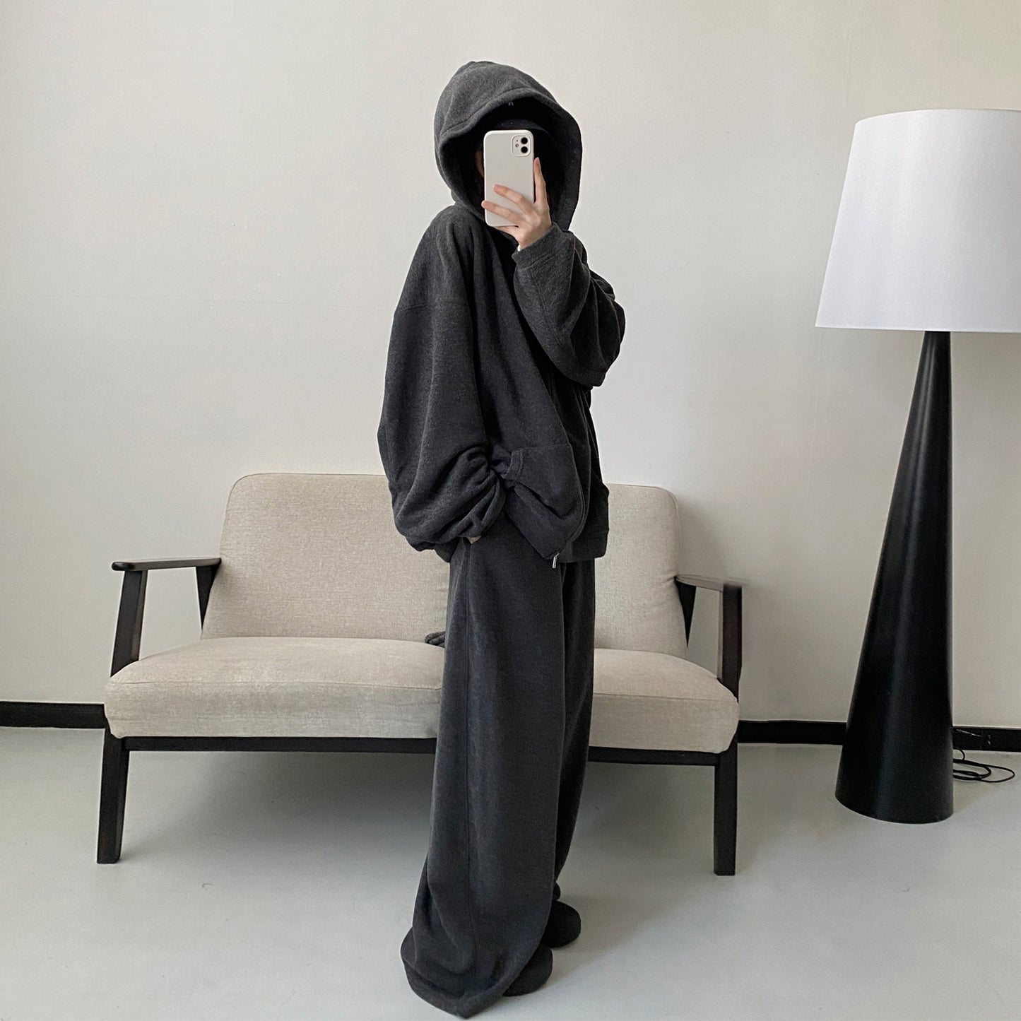 【セットアップ】【単品注文】オールドマネー風 ニットパーカージャケット＆パンツ ゆったり 裏起毛 上下セット 春秋【FCシリーズ】