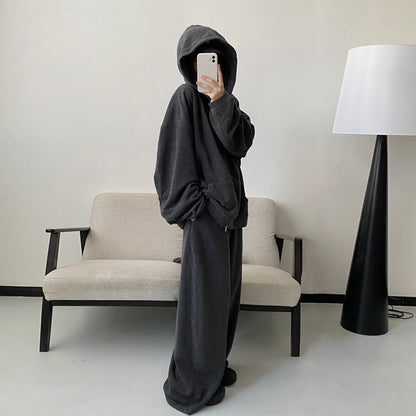 【セットアップ】【単品注文】オールドマネー風 ニットパーカージャケット＆パンツ ゆったり 裏起毛 上下セット 春秋【FCシリーズ】