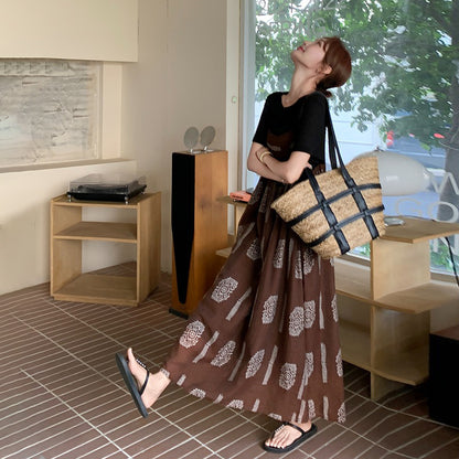 【ワンピース】韓国風ファッション カフェブラウン小花柄 ノースリーブキャミワンピース【SHシリーズ】