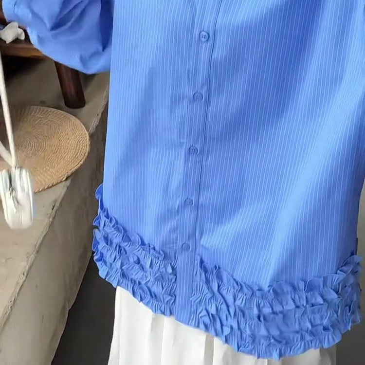 【トップス】春 秋 冬 キュート フリル ポロ襟 シャツ 【JZシリーズ】【10~15日発送】