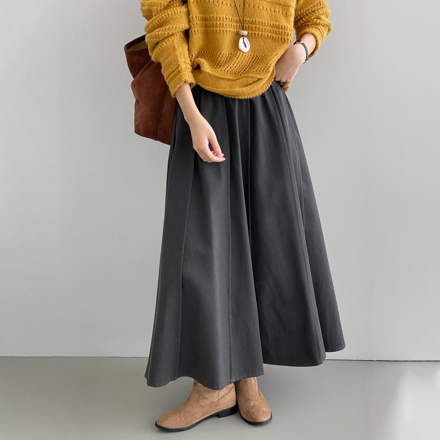 【ボトムス】秋冬おすすめスカート 韓国風 グレー ウエストゴム プリーツスカート レディース 上品 美シルエット Aラインフレア【JZシリーズ】