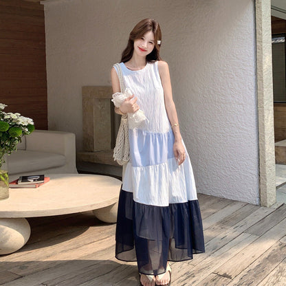 【ワンピース】韓国風 配色チュール切替 キャミワンピース レディース Aライン リラックス感 ゆったり 夏コーデ【JZシリーズ】