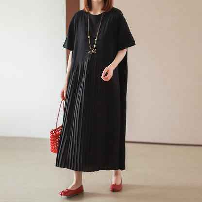 【ワンピース】シンプル ゆったりカジュアル プリーツ 半袖ワンピース【JZシリーズ】