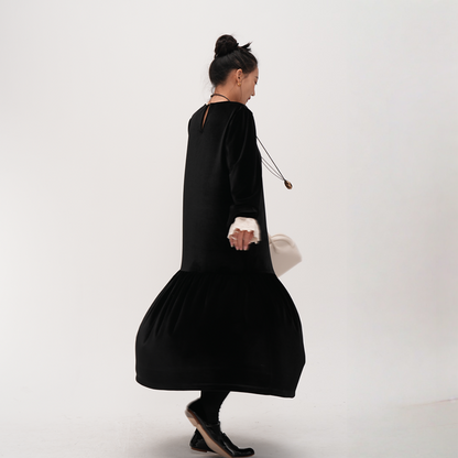 【ワンピース】オードリー風 ベロア 春 秋 冬 長袖 ワンピース 【JZシリーズ】