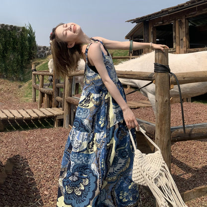 【ワンピース】夏新作 ヴィンテージ風 ゆったり カジュアル リラックスシルエット ノースリーブワンピース【SHシリーズ】