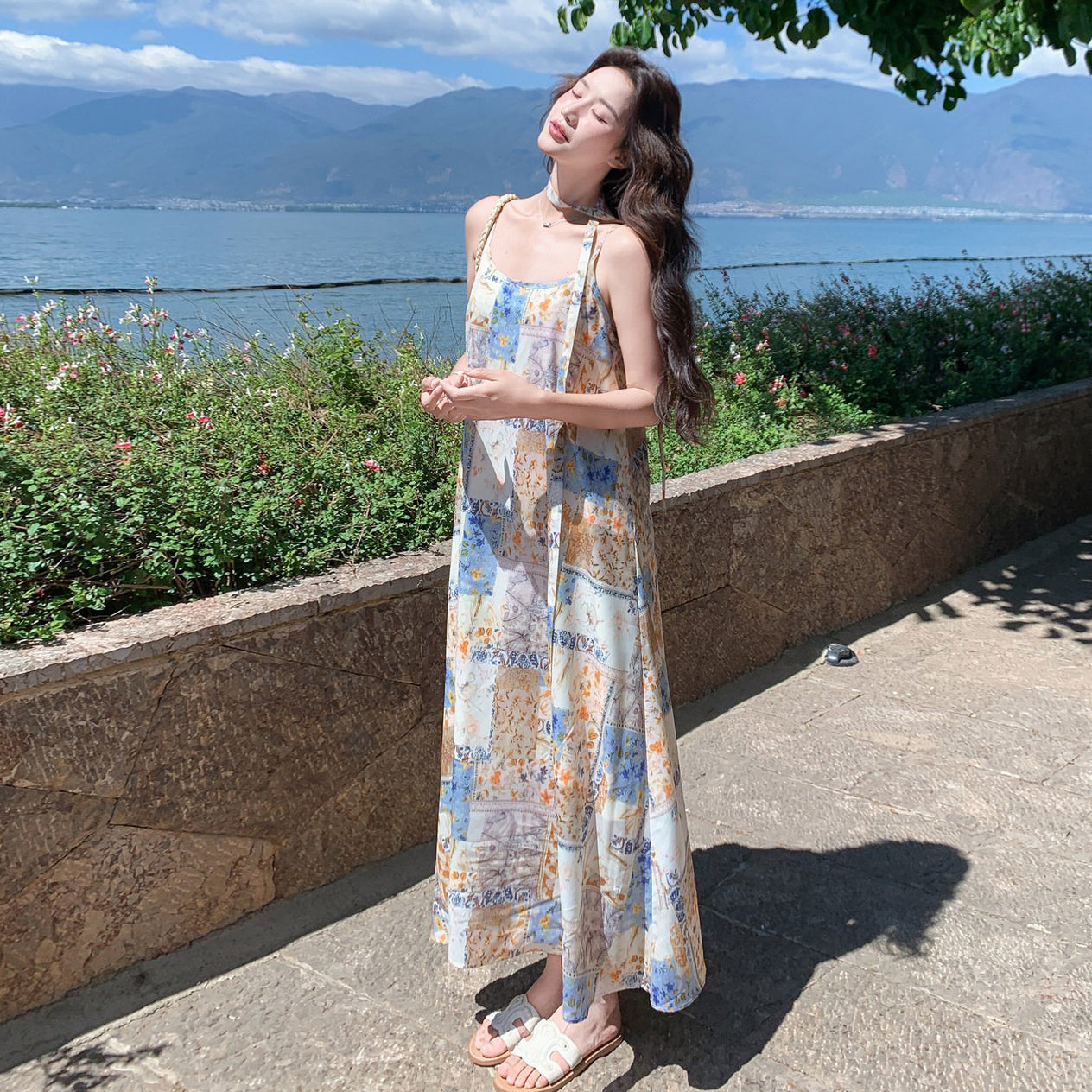 【ワンピース】フレンチリゾートプリント ノースリーブワンピース レディース 夏 こなれ感 リラックス ゆったり 体型カバー【SHシリーズ】