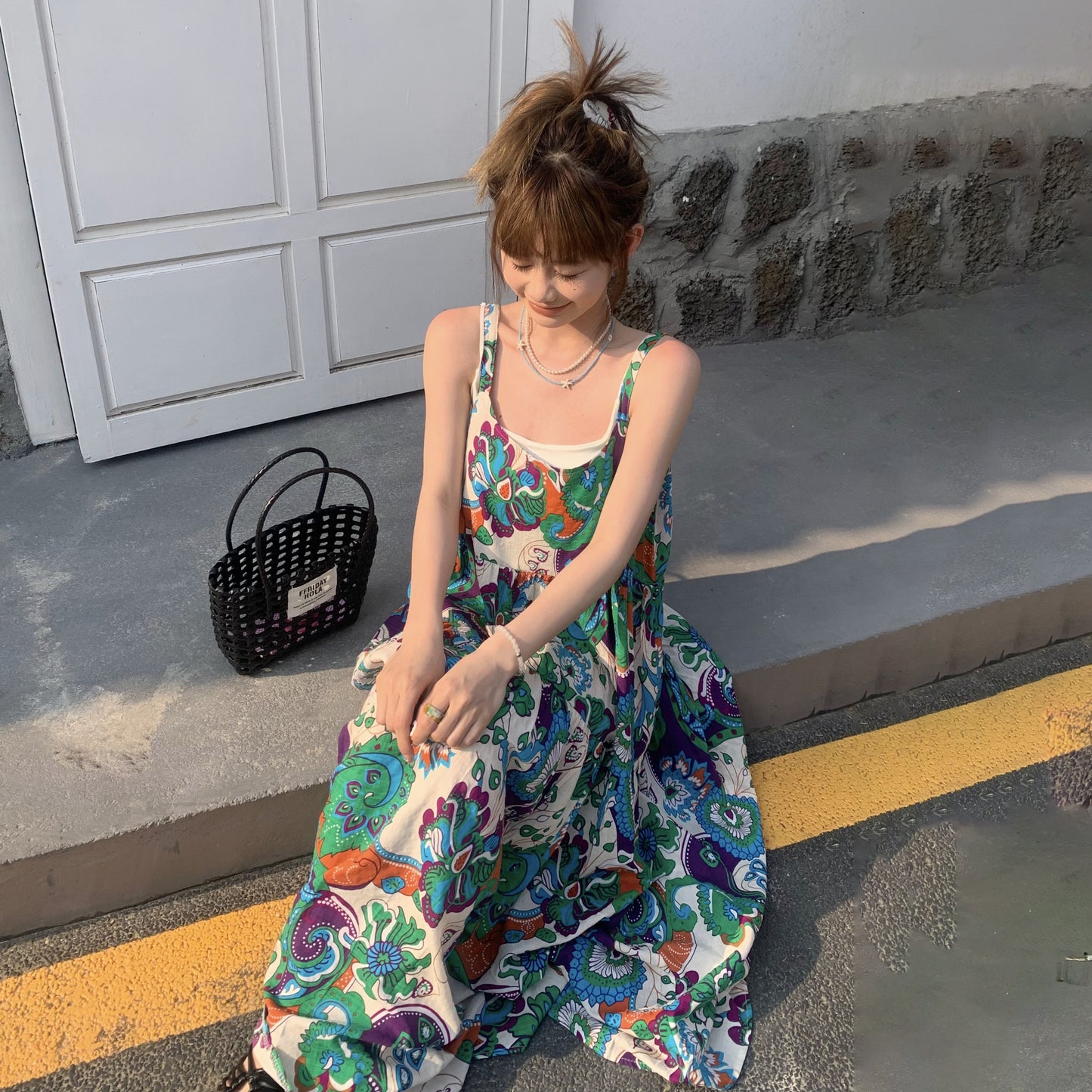 【ワンピース】ファッション フォレストスタイル 夏 ゆったりカジュアル ノースリーブキャミワンピース【SHシリーズ】