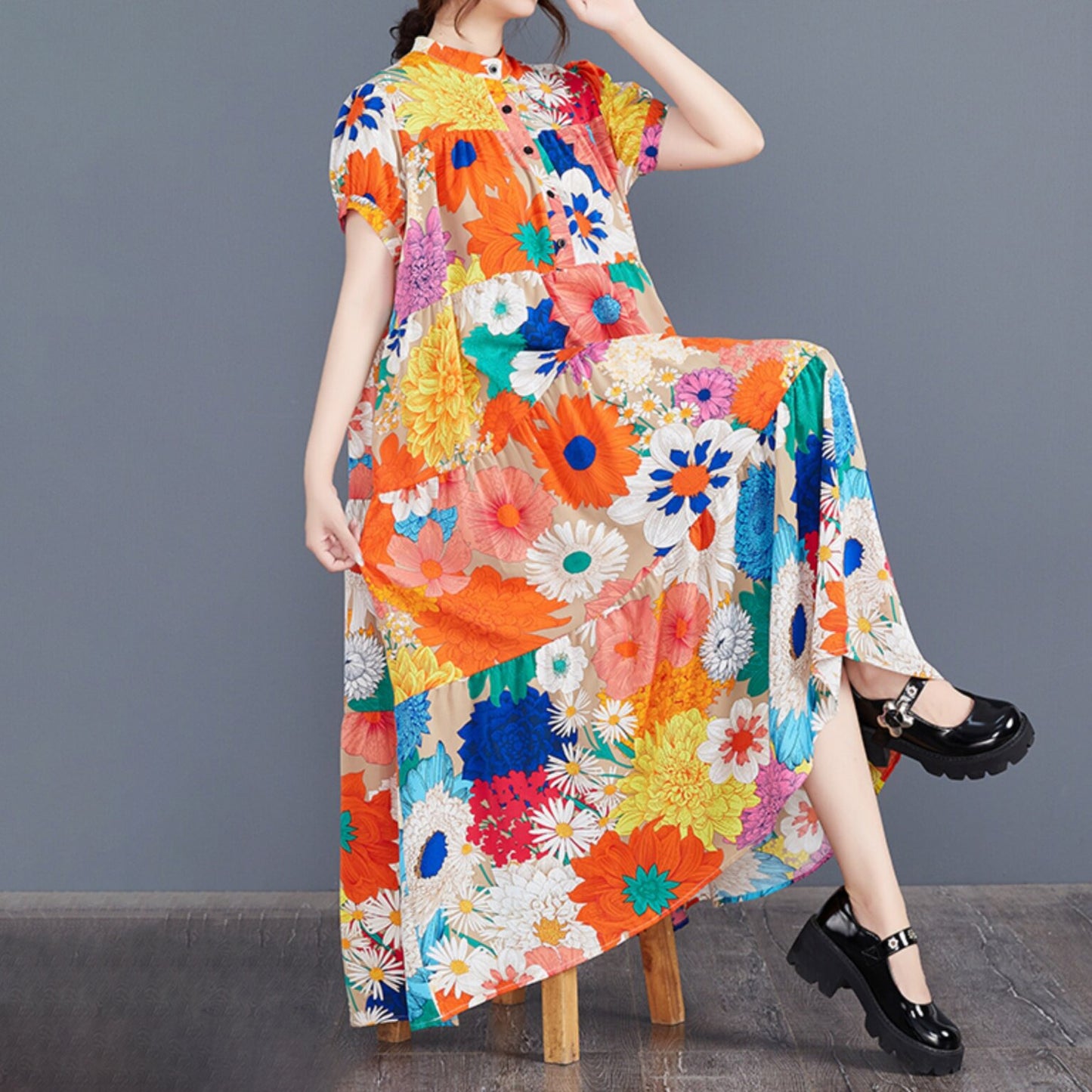 期間限定⭐60%OFF【ワンピース】レディース 大きいサイズ ワンピース 花柄 ティアード 2026夏 半袖 Aライン 膝下丈 総柄 プリント プルオーバー ゆるシルエット 30代 40代 50代【SHシリーズ】