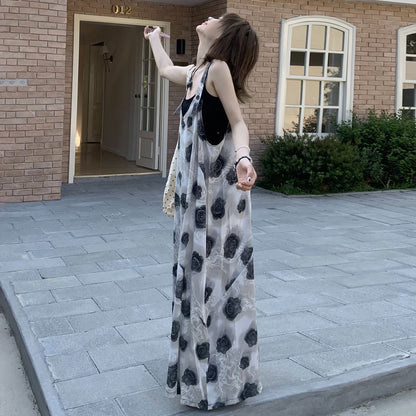 【ボトムス】夏新作 ヴィンテージ風 ローズ柄 ゆったりシルエット カジュアル オールインワン【SHシリーズ】