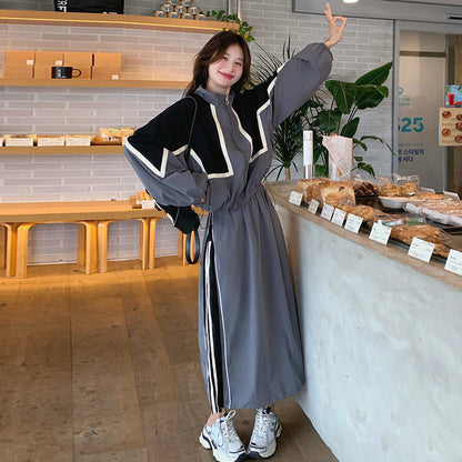 2点セット！【セットアップ】韓国CHIC 配色ジャケットスカート 上下セット レディース ストライプ柄 リラックス 秋セット【FCシリーズ】