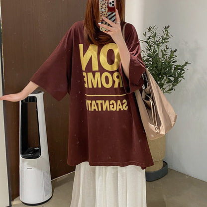 【トップス】カジュアル 英字プリント オーバーサイズ ロングTシャツ ゆったり【JZシリーズ】