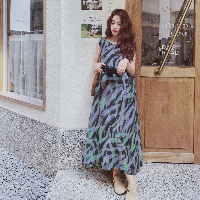 【ワンピース】バイカラー ノースリーブ タンク ワンピース レディース 夏 2025 新作 とても 可愛い ロング丈 ワンピース【SHシリーズ】