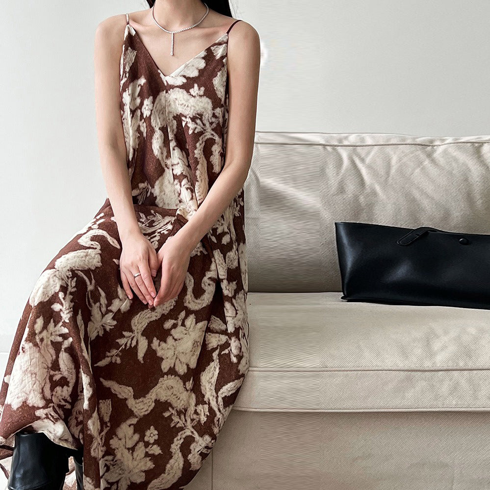 【ワンピース】夏新作 Vネック リゾート風 セクシー フローラルプリント ノースリーブワンピース【SNシリーズ】【SHシリーズ】