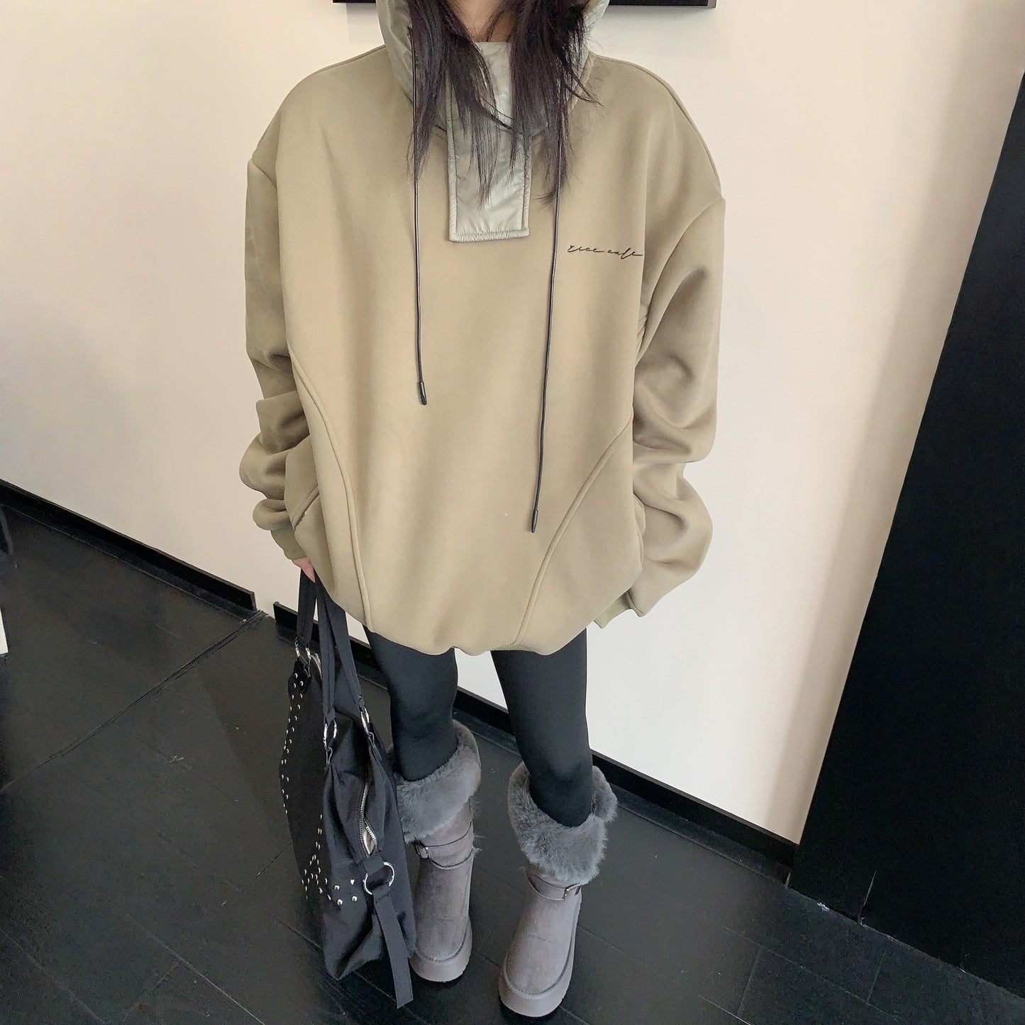 【トップス】裏起毛 春 秋 冬 切り替え ルーズ フード付きパーカー  【FCシリーズ】