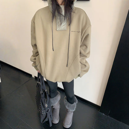 【トップス】裏起毛 春 秋 冬 切り替え ルーズ フード付きパーカー  【FCシリーズ】