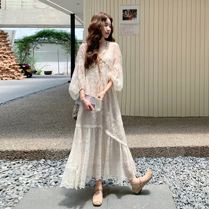 【ワンピース】フレンチレースワンピース レディース アイボリー 長袖 スパンコール ミモレ丈 春秋コーデ【JZシリーズ】