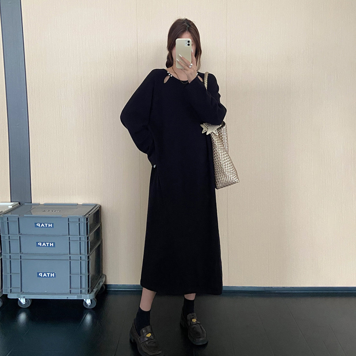 【ワンピース】韓国風リラックスニットワンピース レディース 秋冬新作 大きいサイズ 長袖 ゆったり【JZシリーズ】