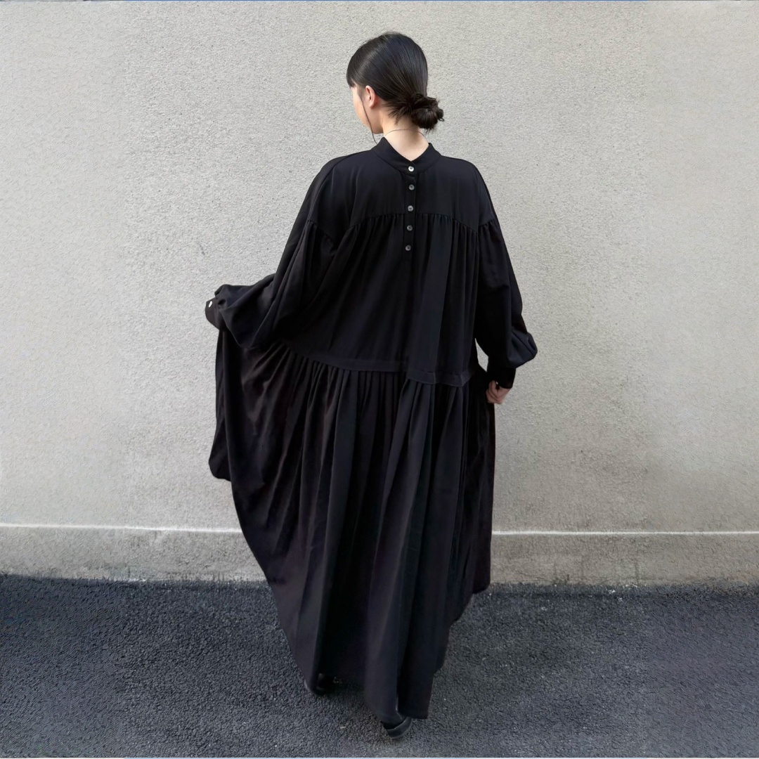 【ワンピース】春 秋 冬 リバーシブル プリーツ切り替え 大振裾 長袖 ワンピース 【JZシリーズ】【30~35日発送】