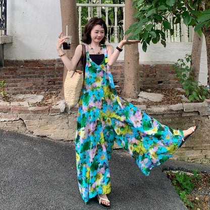 【ボトムス】夏新作 清涼感Vネック ゆったりワイドシルエット オールインワン【SHシリーズ】