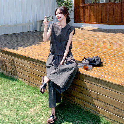 2点セット！【セットアップ】夏 カジュアルノースリーブトップス＋スカート セットアップ レディース おしゃれで気質的な上下セット【JZシリーズ】
