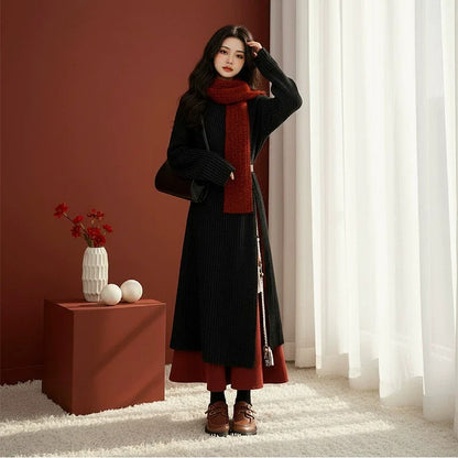 【セットアップ】春 秋 冬 ニット ワンピース+ ベルト+ スカート 3点セット 【JZシリーズ】